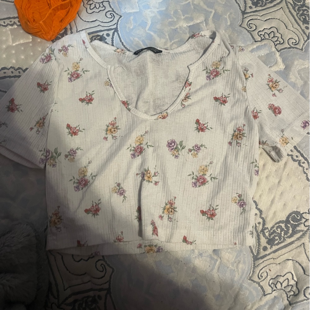 white floral crop top